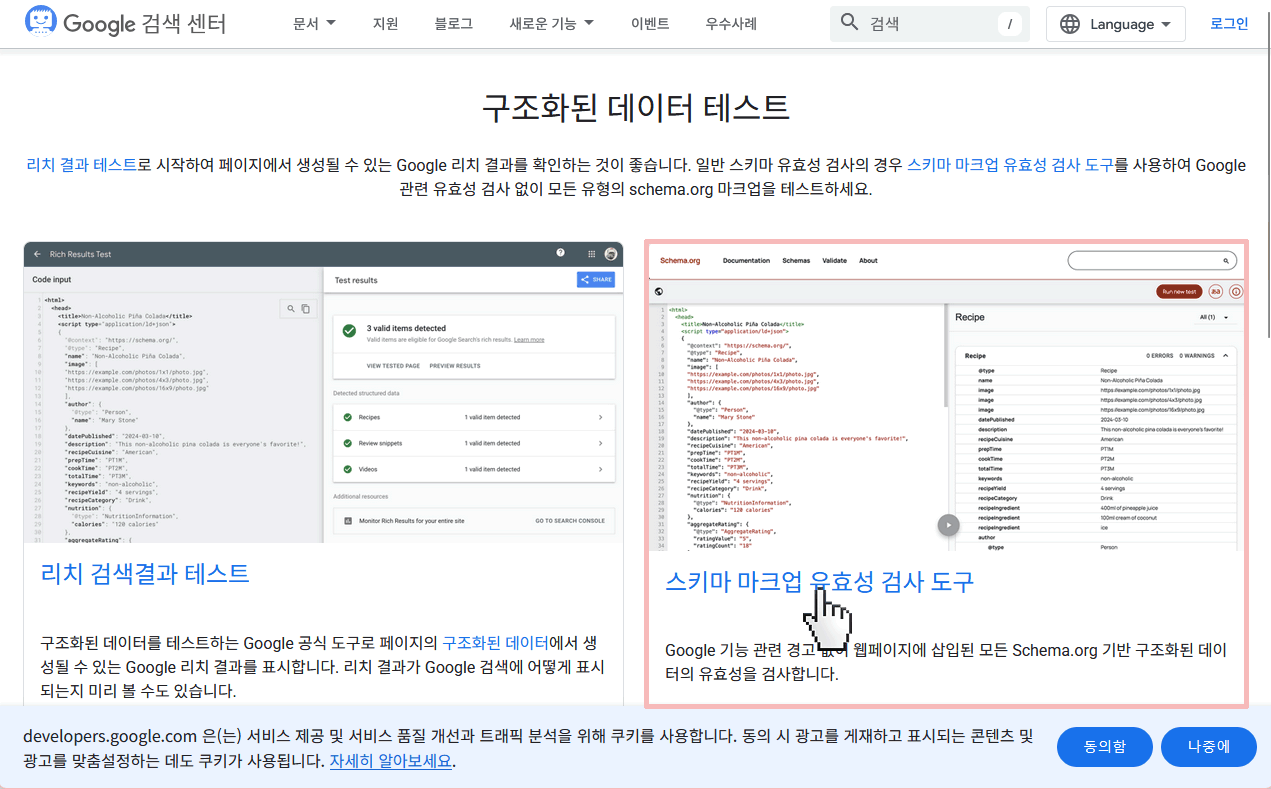Google 구조화된 데이터 테스트 도구 페이지